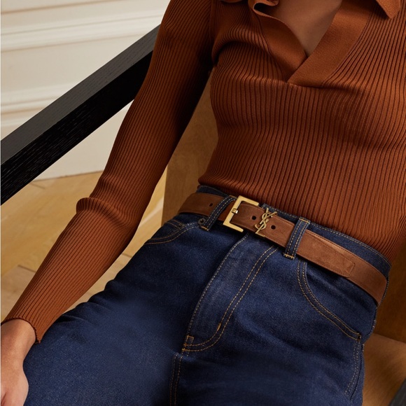 SAINT LAURENT Monogramme suede belt in brown, size 80 - Picture 4 of 6